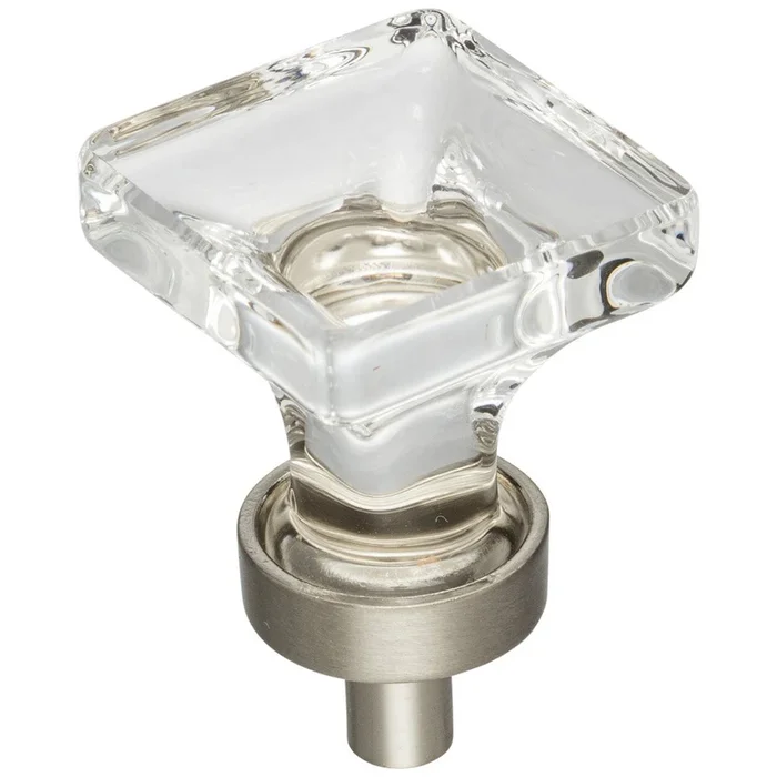 1 ” Overall Length Satin Nickel Square Glass Harlow Cabinet Knob