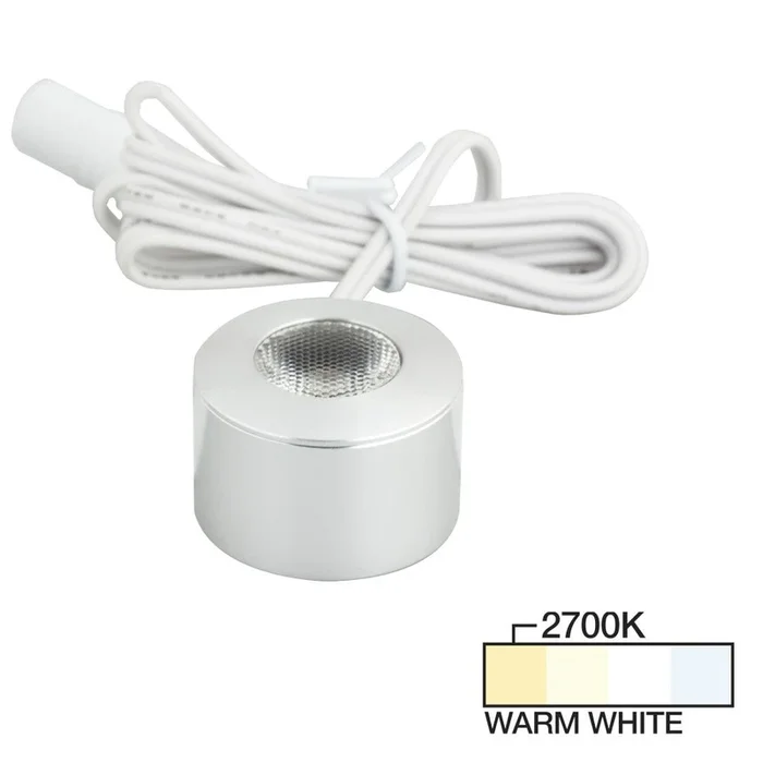 105 Lumens/Fixture 12-volt Accent Output Mini Round Series Puck Light, Single-White, Brushed Aluminum