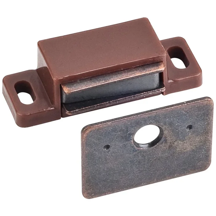 15 lb. Brown Single Magnetic Catch with Bronze Strike and Screws