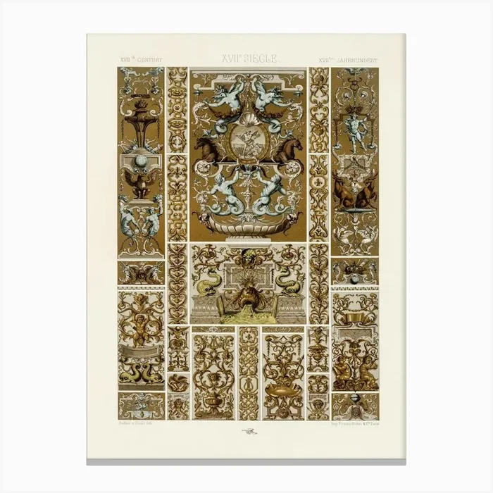 17th Century Pattern, Albert Racine 5 Canvas Print by Fy! Classic Art Prints and Posters