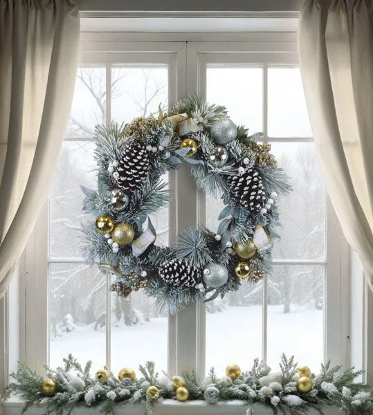 24 ” Silver & Gold Frosted Fir Wreath