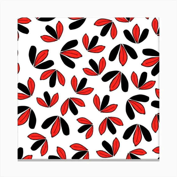 3 Leaf Flowers Red Black Canvas Print by Shelworks Stationery