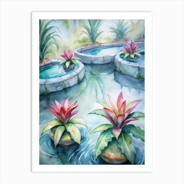 7 Bromeliads With Water Pools At Their Center Art Print by Posterly Studio home decor