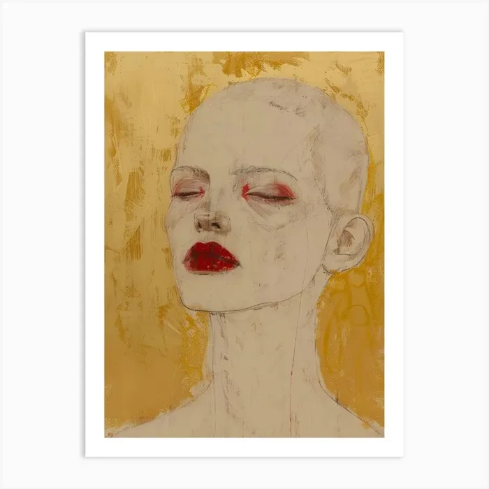 ‘A Woman With Red Lips’ Art Print by Moving Clouds Art