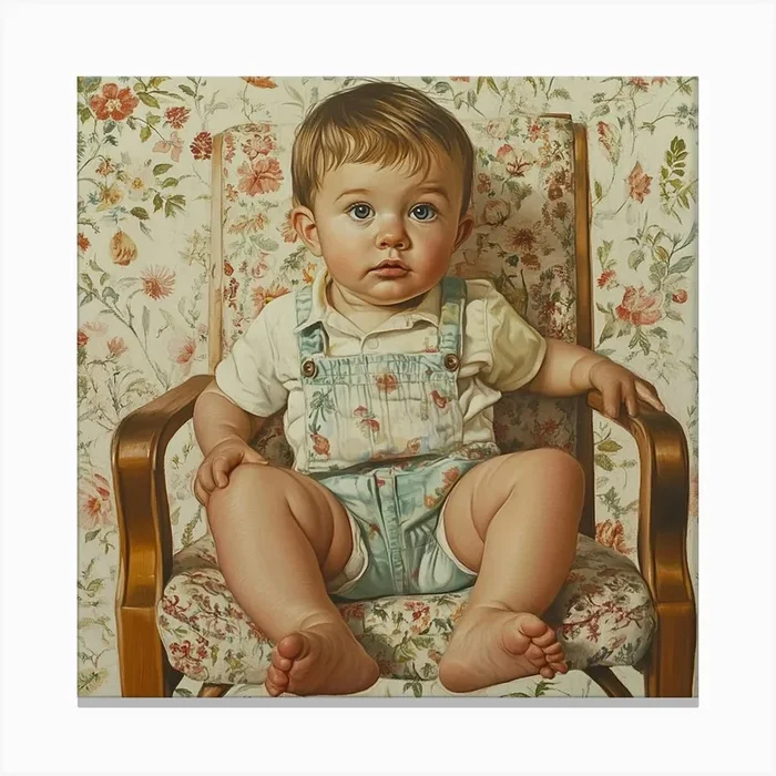 ‘Baby In Chair’ Vintage Painting Canvas Print by ThatWorksMedia