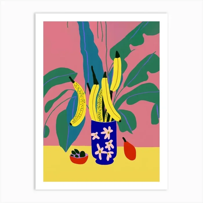 A Bunch Of Bananas In A Vase In The Style Of Matisse Art Print by Mambo