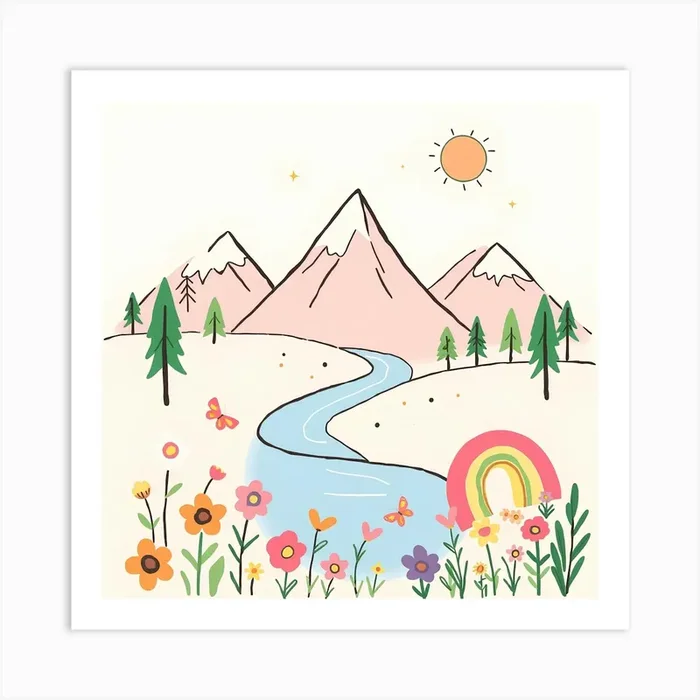 A Calm and Fun Landscape with Muted Colors and Organic Shapes Art Print by BestArt