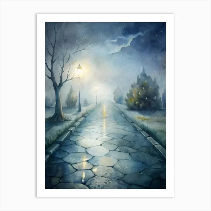 A Chilling Road Scene With Broken Pavement Mist (1) Art Print by Posterly Studio home decor