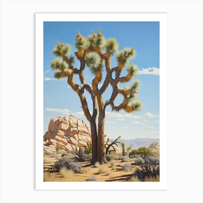 A Classic Oil Painting Of A Joshua Tree Neutral Colour 1 Art PrintTP by TreeTopia Prints