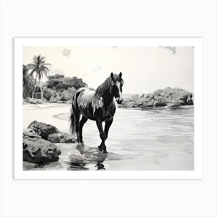 A Horse Oil Painting In Anse Cocos, Seychelles, Landscape 3 Art Print by Equine Masterpieces