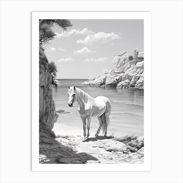 A Horse Oil Painting In Cala Macarella, Spain, Portrait 3 Art Print by Equine Masterpieces