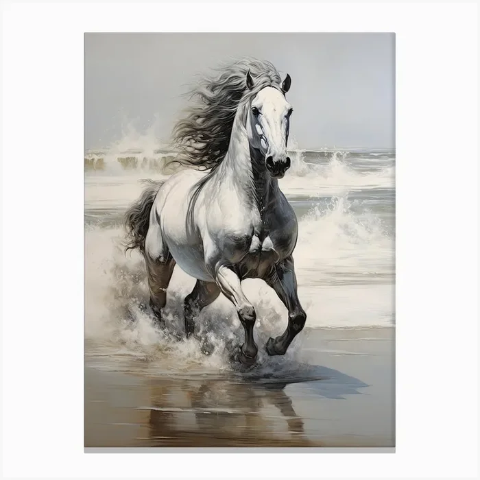 A Horse Oil Painting In Lopes Mendes Beach, Brazil, Portrait 2 Canvas Print by Equine Masterpieces