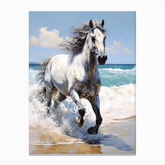 A Horse Oil Painting In Maui Beaches Hawaii, Usa, Portrait 4 Canvas Print by Equine Masterpieces
