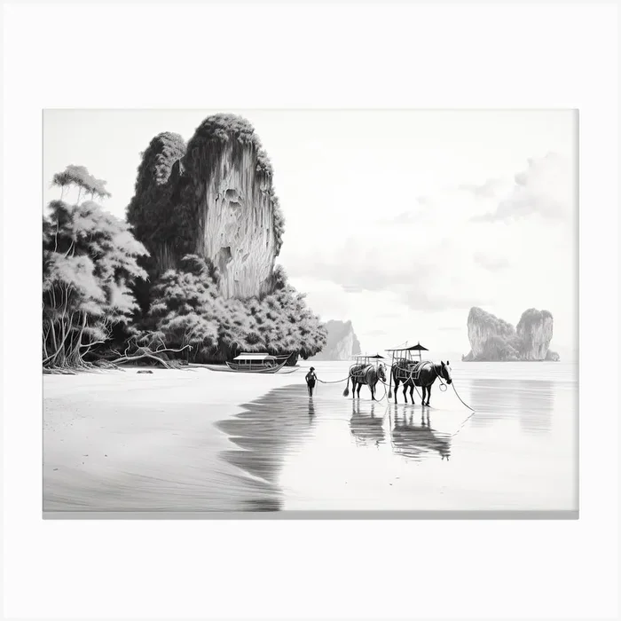 A Horse Oil Painting In Railay Beach, Thailand, Landscape 2 Canvas Print by Equine Masterpieces