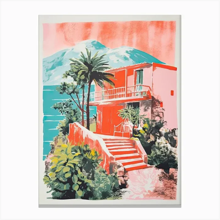 A House In Capri, Abstract Risograph Style 1 Canvas Print by Vintage Ink