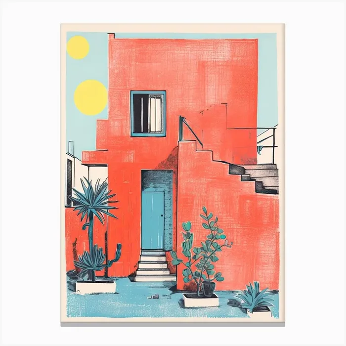 A House In Marrackech, Abstract Risograph Style 1 Canvas Print by Vintage Ink