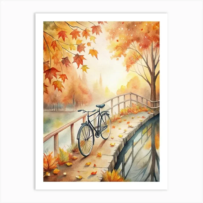 A Peaceful Countryside Bridge In Autumn With A B Art Print by Posterly Studio home decor