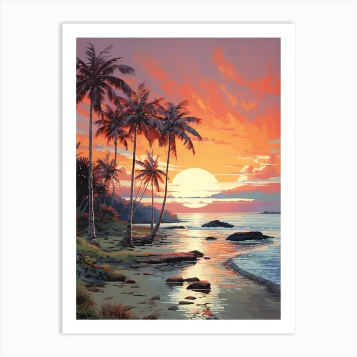 A Vibrant Painting Of Eagle Beach Aruba 1 Art Print by Sand & Surf Prints