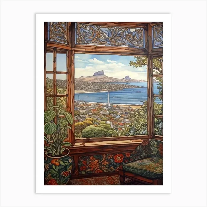 A Window View Of Cape Town In The Style Of Art Nouveau 2 Art Print by Urban Vistas