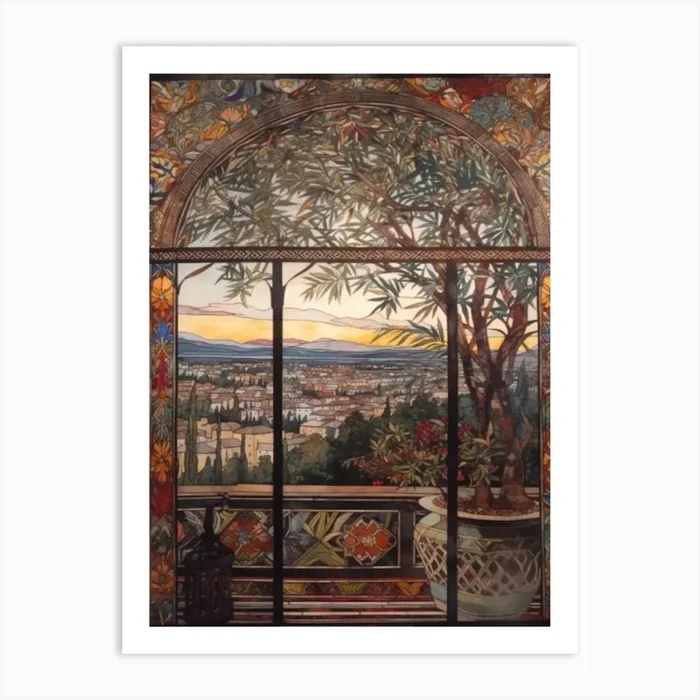 A Window View Of Marrakech In The Style Of Art Nouveau 2 Art Print by Urban Vistas