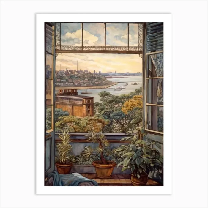 A Window View Of Sydney In The Style Of Art Nouveau 4 Art Print by Urban Vistas