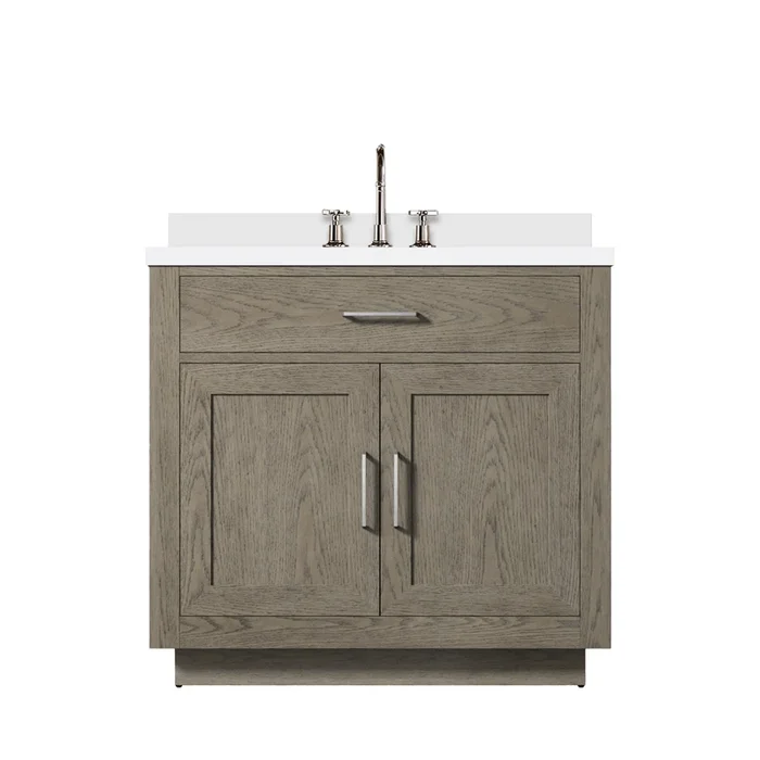 Abbey 36 in W x 22 in D Grey Oak Single Bath Vanity, Cultured Marble Top, and Faucet Set