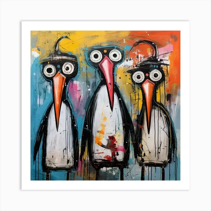 Abstract Crazy Whimsical Penguins Art Print by DBmedia