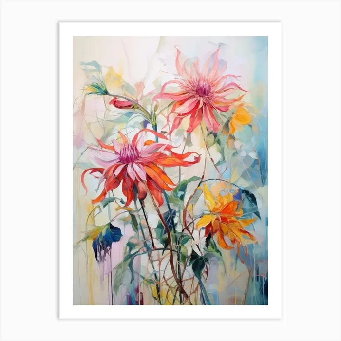 Abstract Flower Painting Bee Balm 2 Art Print by Botanic Studio