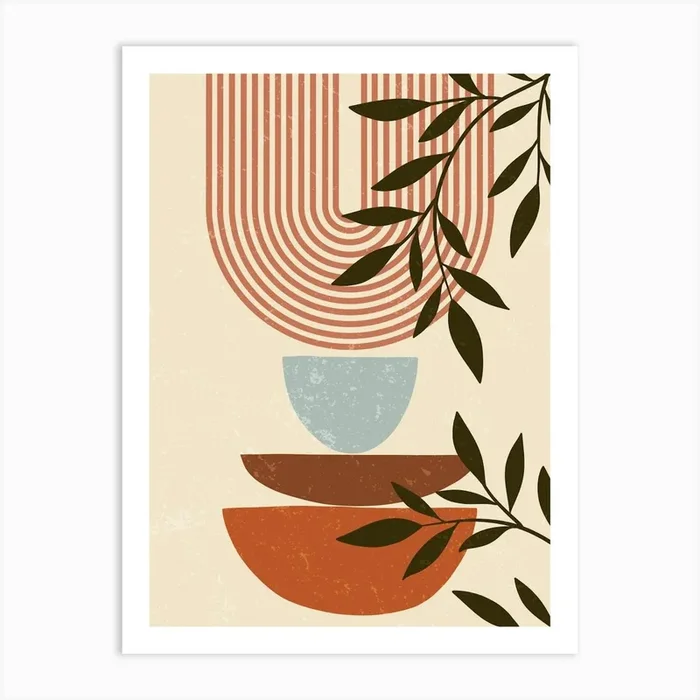 Abstract Geometric With Leaves 1 Art Print by BestArt