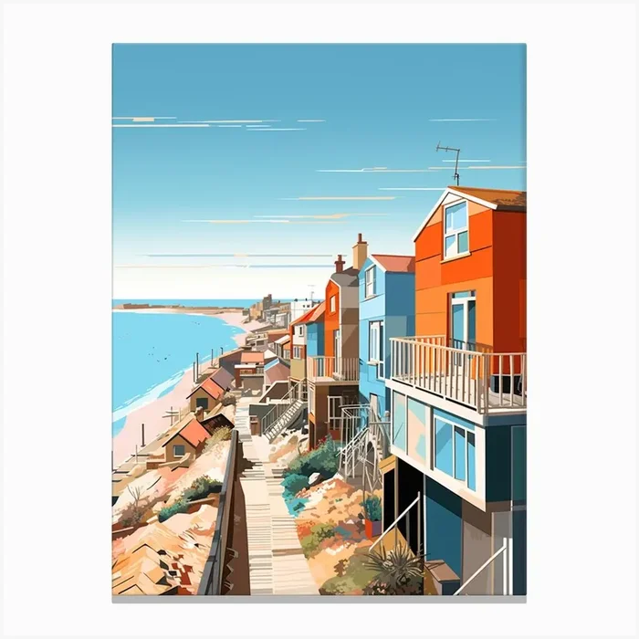 Abstract Illustration Of Southend On Sea Beach Essex Orange Hues 4 Canvas Print by Sand & Surf Prints