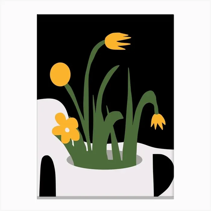 Abstract Sculpture And Yellow Flowers Canvas Print by Little Dean