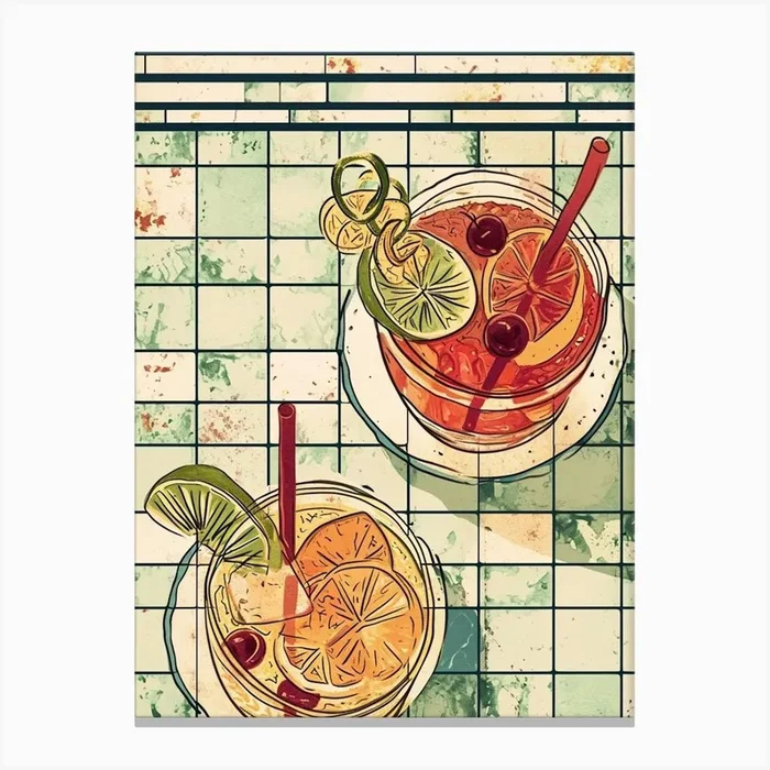 Aerial View Of Cocktails Illustration Canvas Print by Artful Mixology