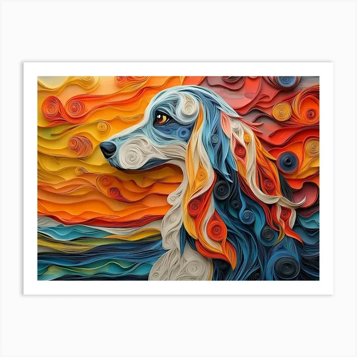Afghan Hound Paper Quilling Dog Portrait Art Print by der Mumpitz
