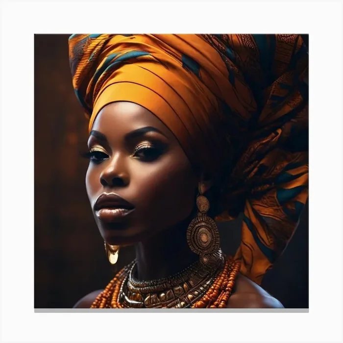 African Woman In Turban Canvas Print by RedArt