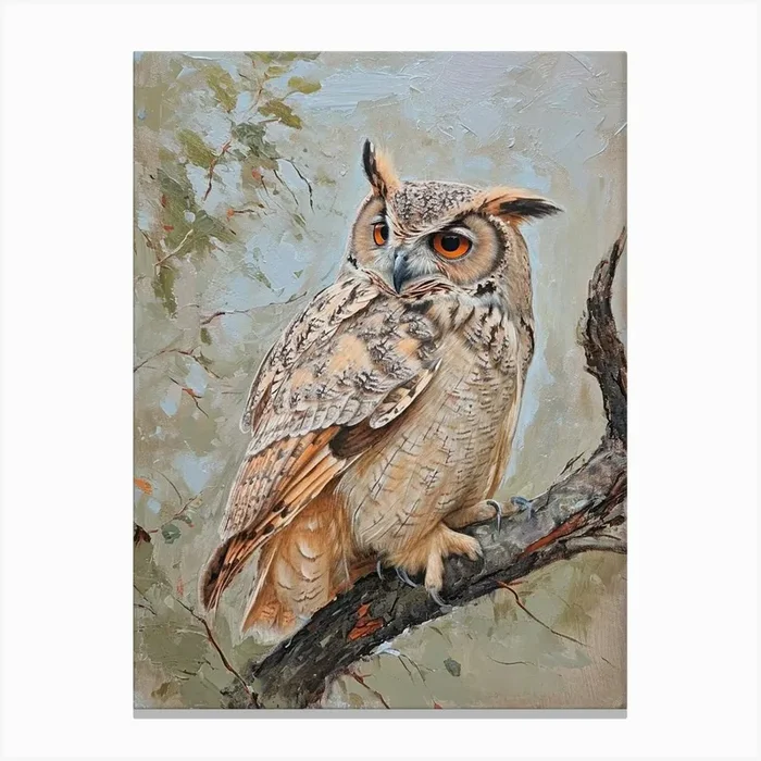 African Wood Owl Japanese Painting 7 Canvas Print by Feathered Muse