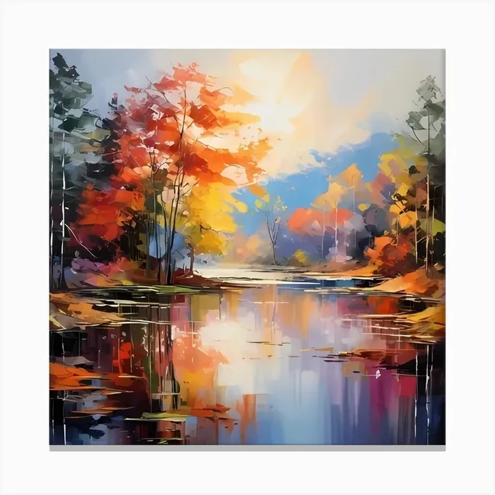 AI Ethereal Reflections: A Symphony of Autumn Hues Canvas Print by Quantum Vivid Digital Art