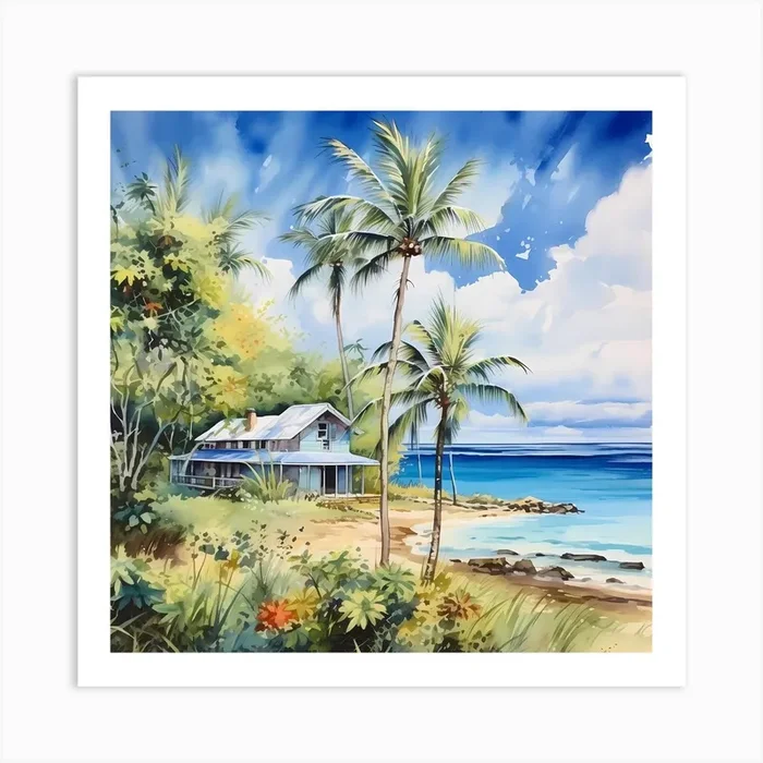 AI Island Euphony: Abstract Odes to Caribbean Beauty Art Print by Quantum Vivid Digital Art