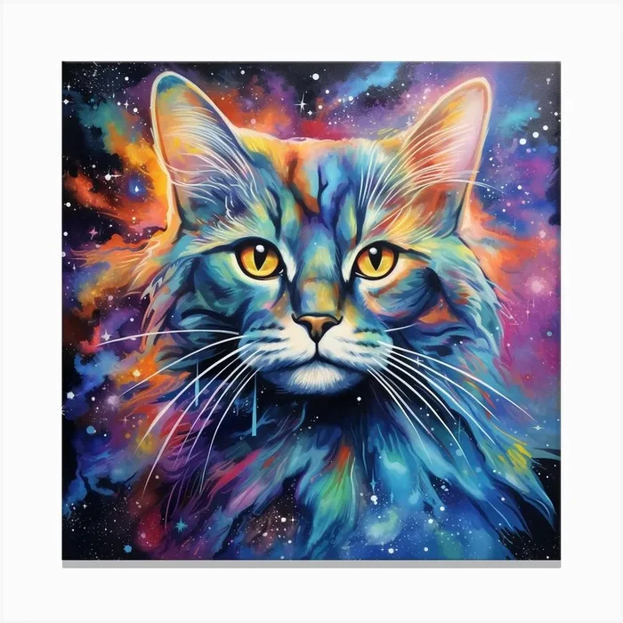 AI Luminescent Catnap: Surreal Cosmic Reverie Canvas Print by Quantum Vivid Digital Art