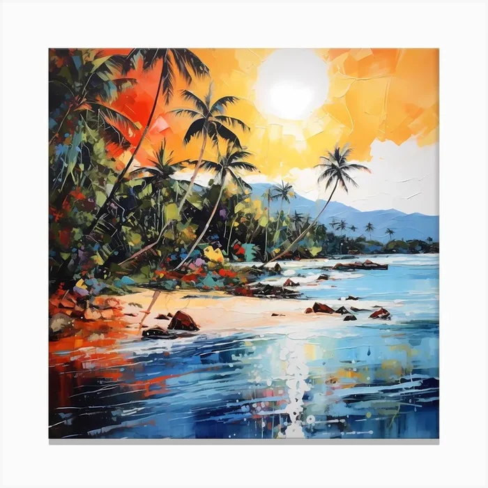AI Serene Caribbean: Ethereal Oasis Canvas Print by Quantum Vivid Digital Art