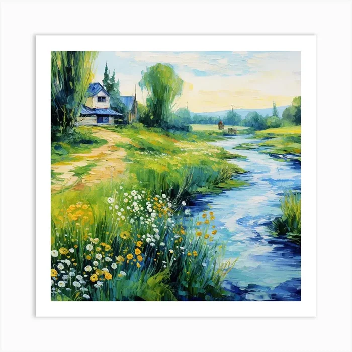AI Tranquil Riverbank Reverie Art Print by Quantum Vivid Digital Art