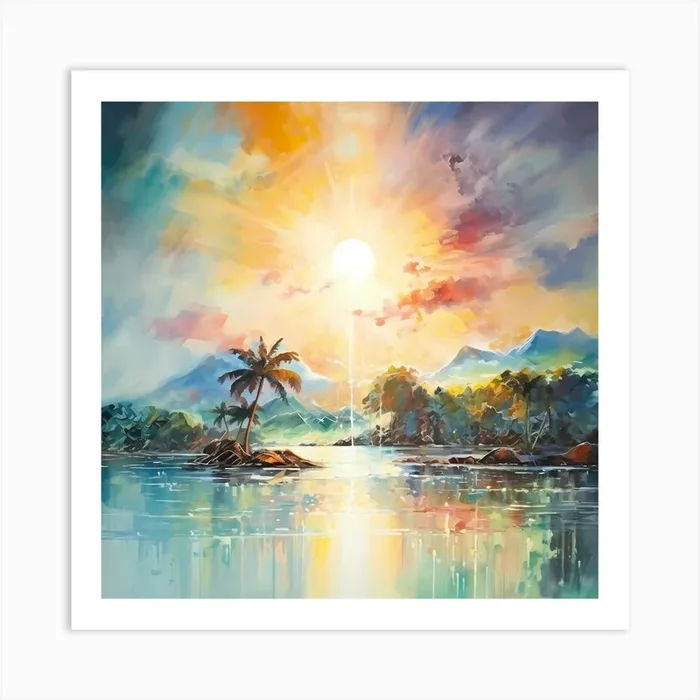 AI Watercolor Wonders of the Caribbean Art Print by Quantum Vivid Digital Art