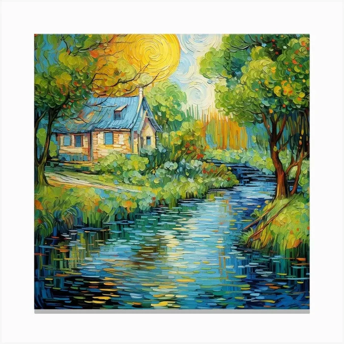 AI Whispers of Riverside Willow Canvas Print by Quantum Vivid Digital Art