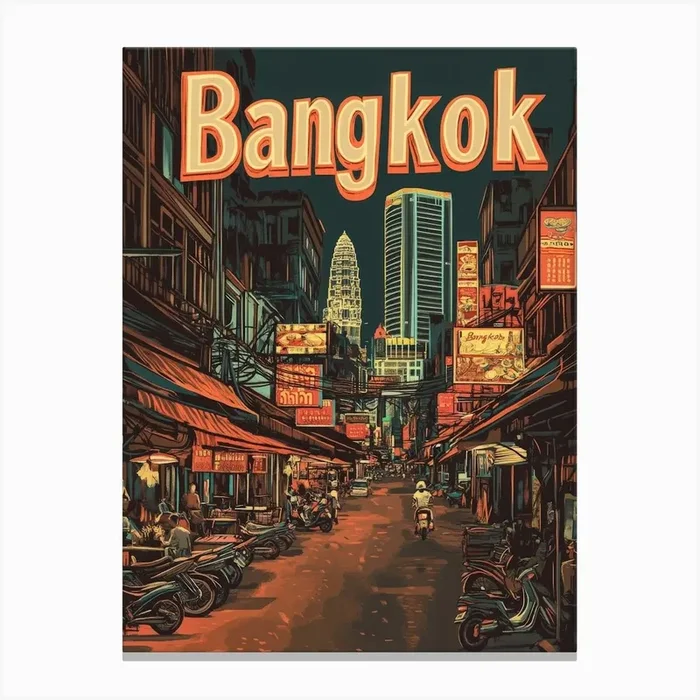 Aihrgdesign A 1970s Inspired Travel Poster For Bangkok Canvas PrintA by aihrgdesign