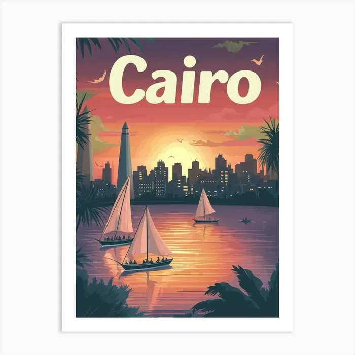 Aihrgdesign A 1970s Inspired Travel Poster For Cairo Art PrintA by aihrgdesign