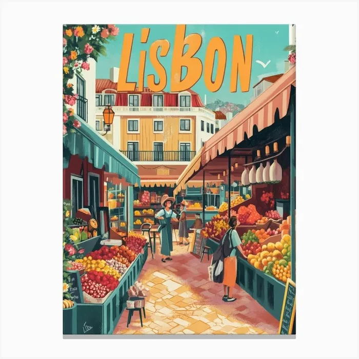 Aihrgdesign A 1970s Inspired Travel Poster For Lisbon 3 Canvas PrintA by aihrgdesign