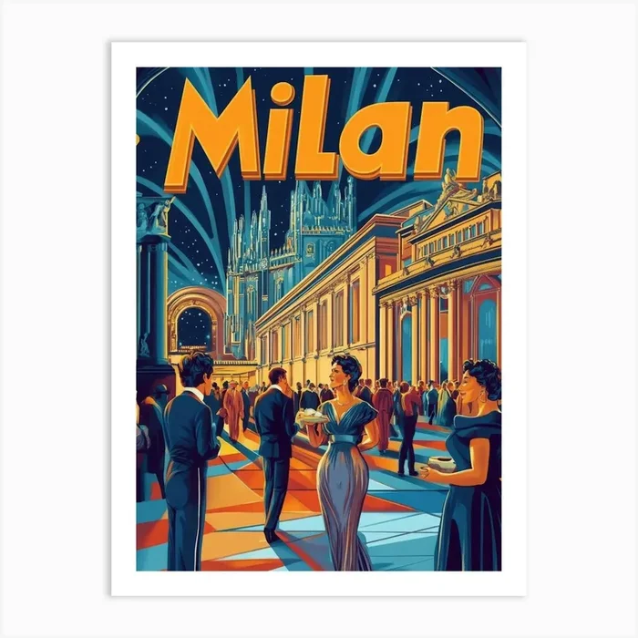 Aihrgdesign A 1970s Inspired Travel Poster For Milan 5 Art PrintA by aihrgdesign