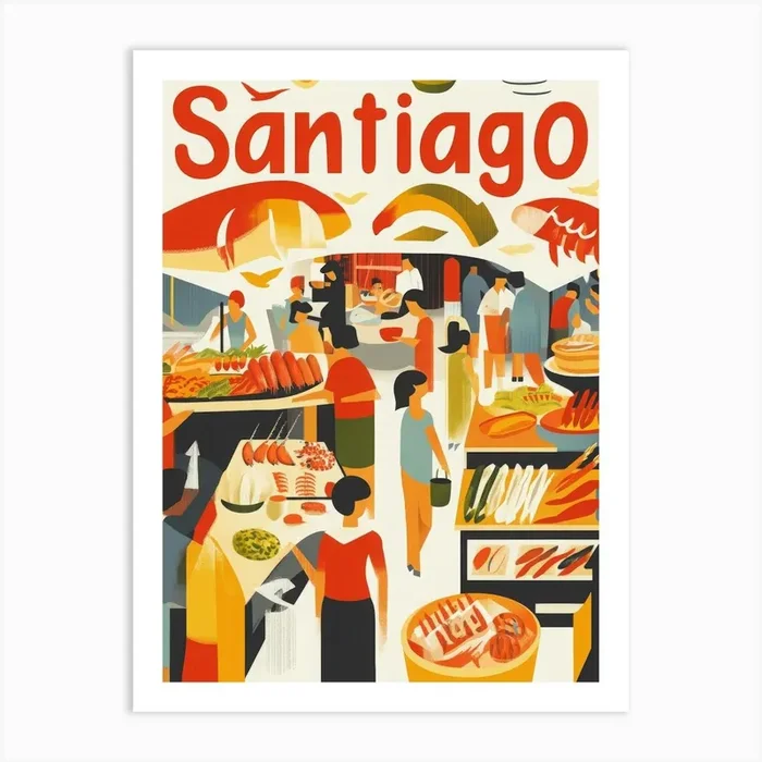 Aihrgdesign A 1970s Inspired Travel Poster For Santiago Art PrintA by aihrgdesign