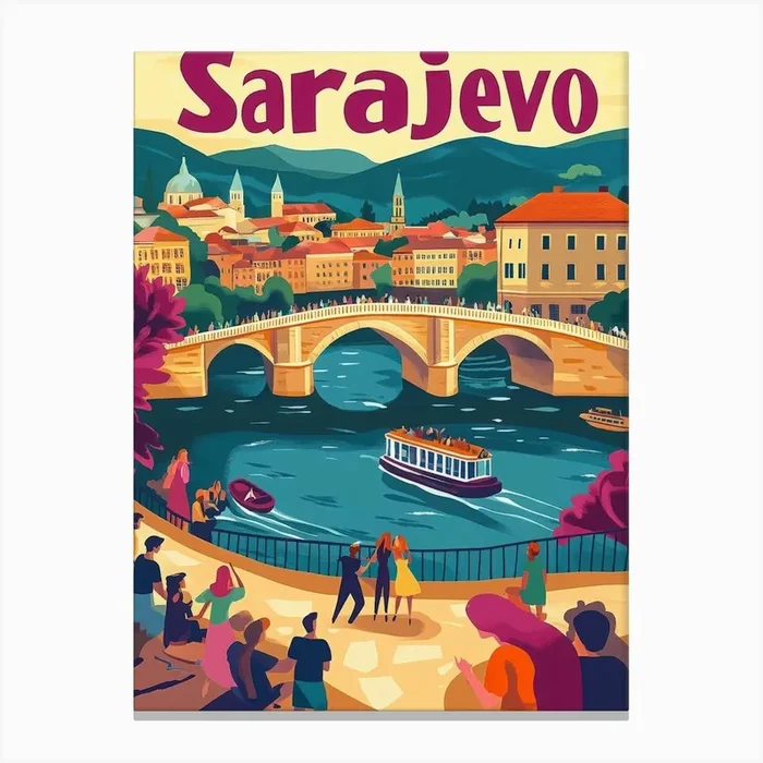 Aihrgdesign A 1970s Inspired Travel Poster For Sarajevo 2 Canvas PrintA by aihrgdesign