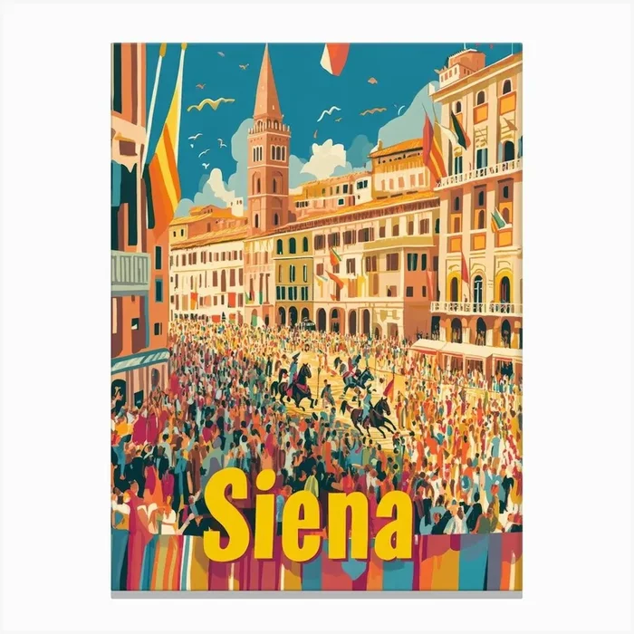 Aihrgdesign A 1970s Inspired Travel Poster For Siena Depictin 6e22a87d 79e0 4960 80fc 239c1935b040 1 Canvas PrintA by aihrgdesign