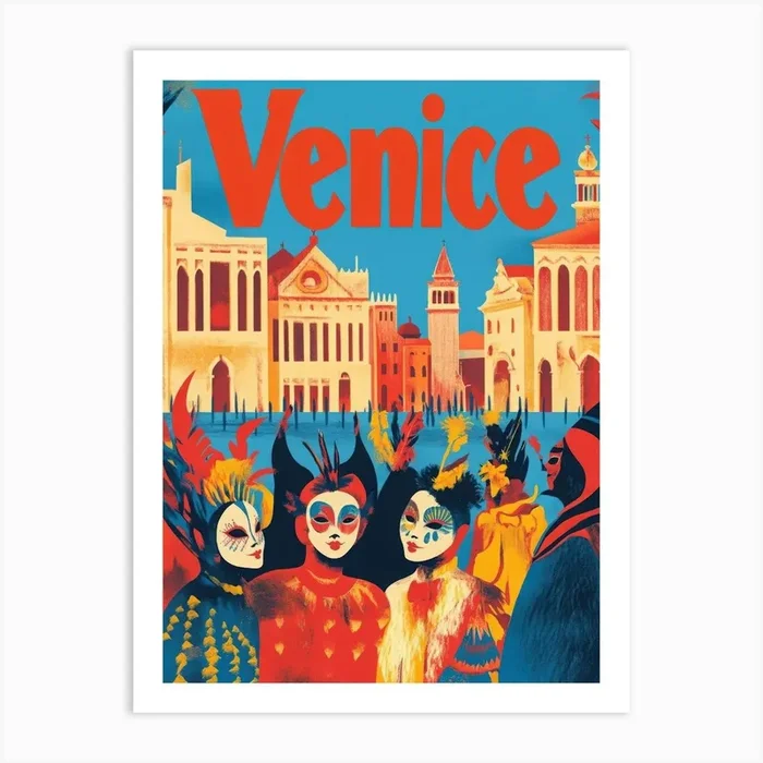 Aihrgdesign A 1970s Inspired Travel Poster For Venice 3 Art PrintA by aihrgdesign